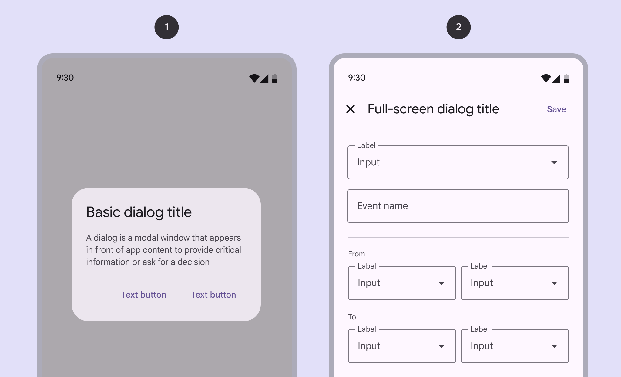Examples of the two types of dialogs.